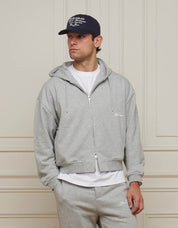 Grey Marl Logo Zip Through Hoodie