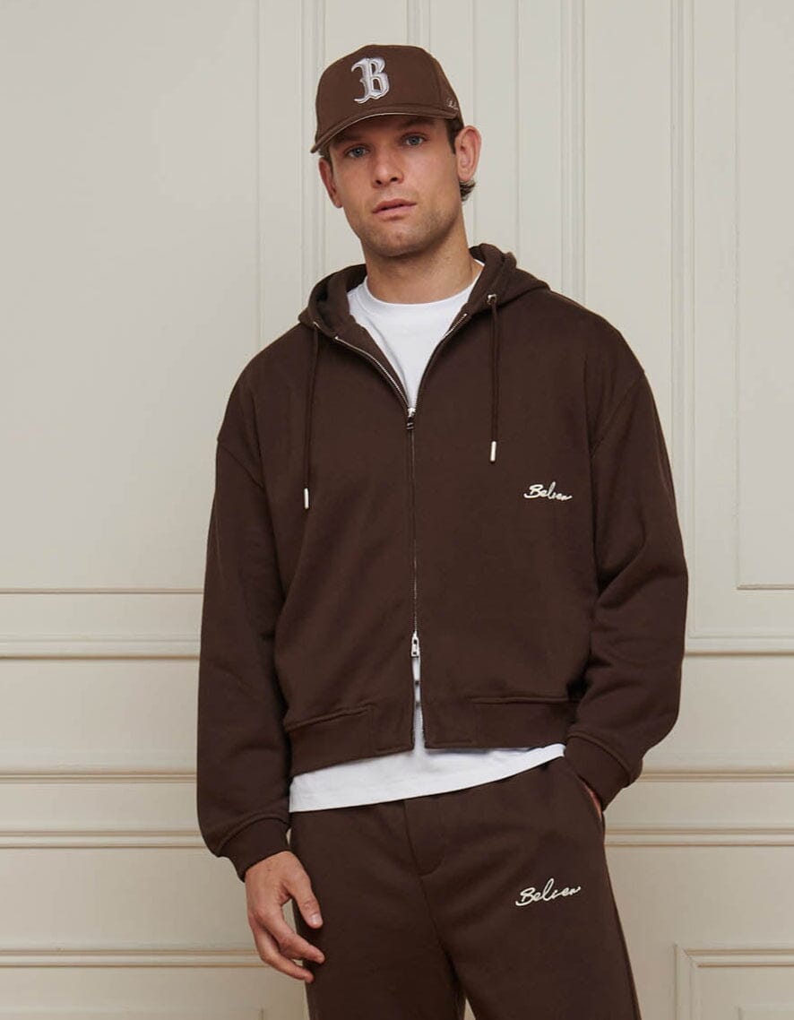 Brown Oversized Zip Through Hoodie