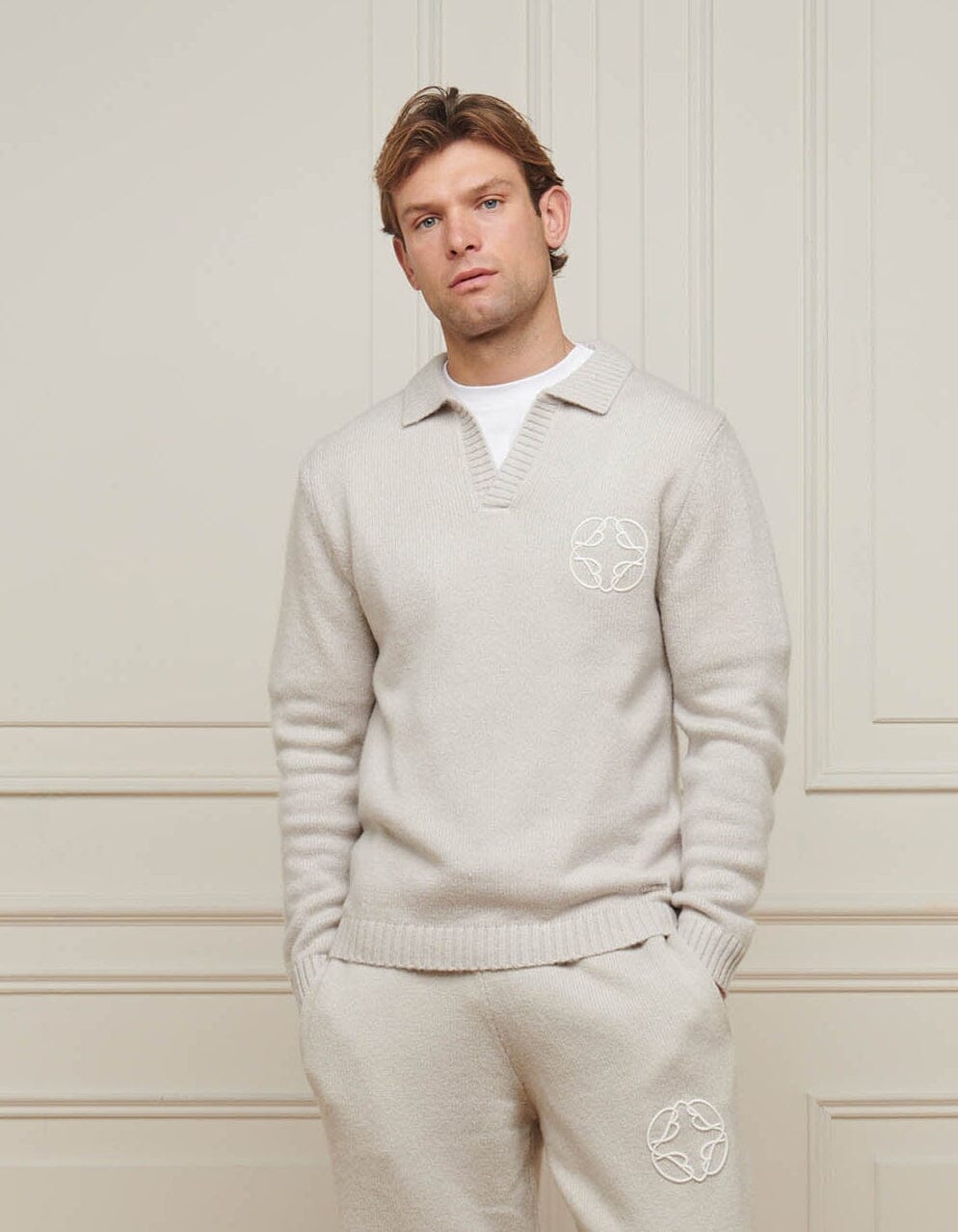 Grey Mohair Knit Open Collar Jumper