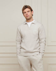 Grey Mohair Knit Open Collar Jumper