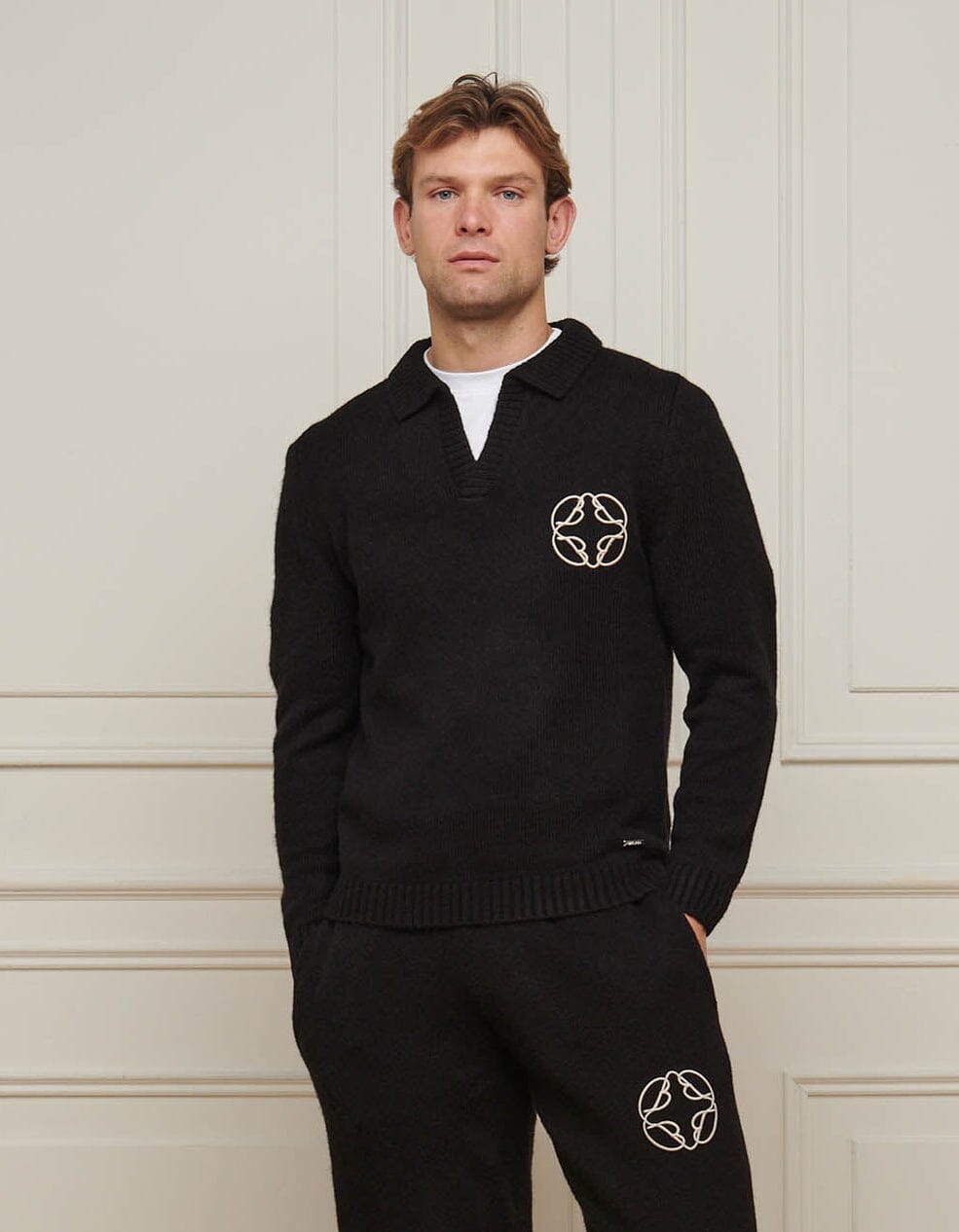 Black Mohair Knit Open Collar Jumper