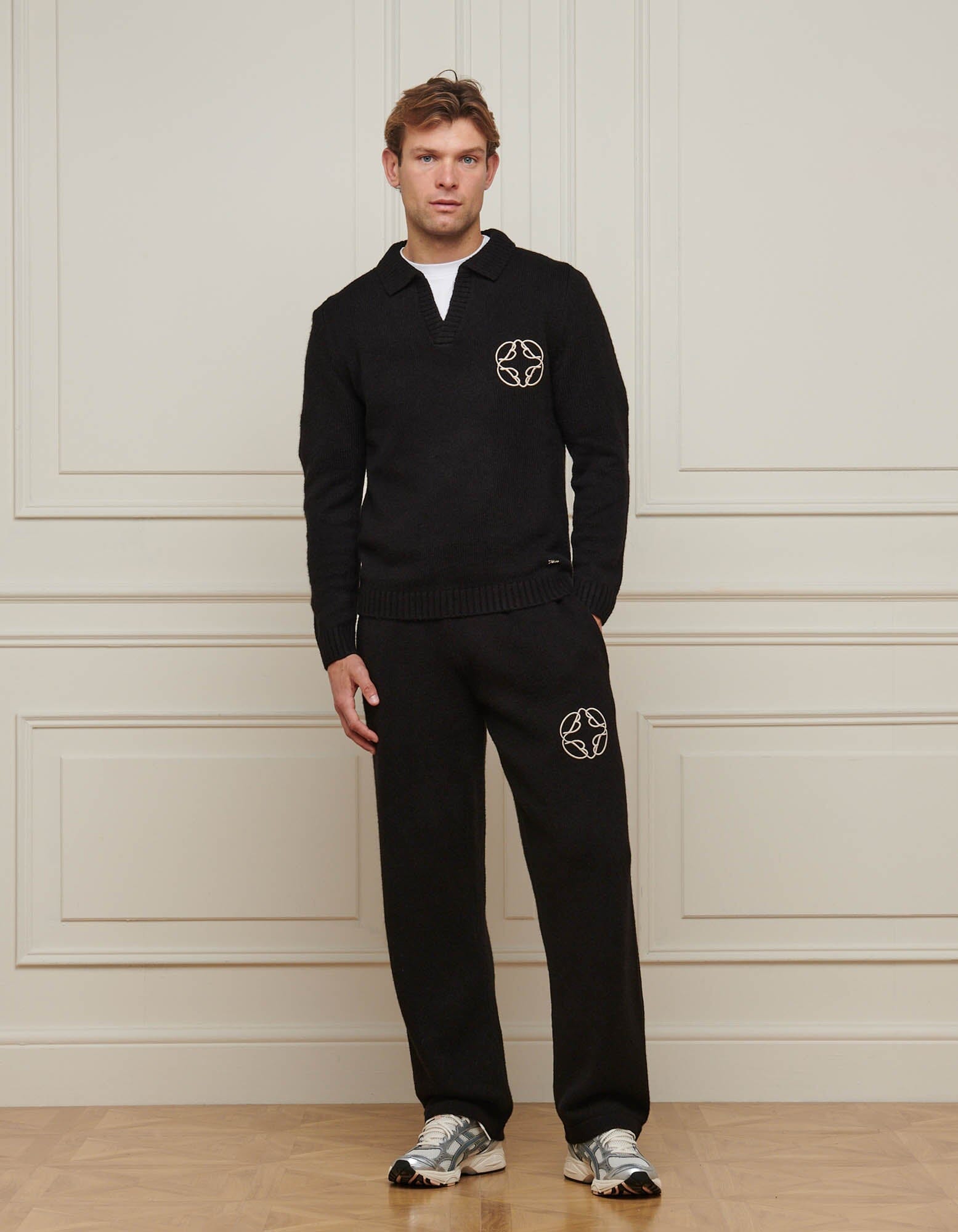 Black Mohair Knit Open Collar Jumper