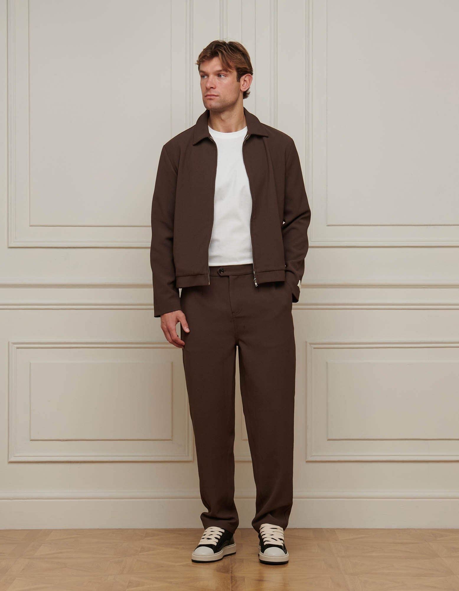 Brown Textured Smart Zip Jacket