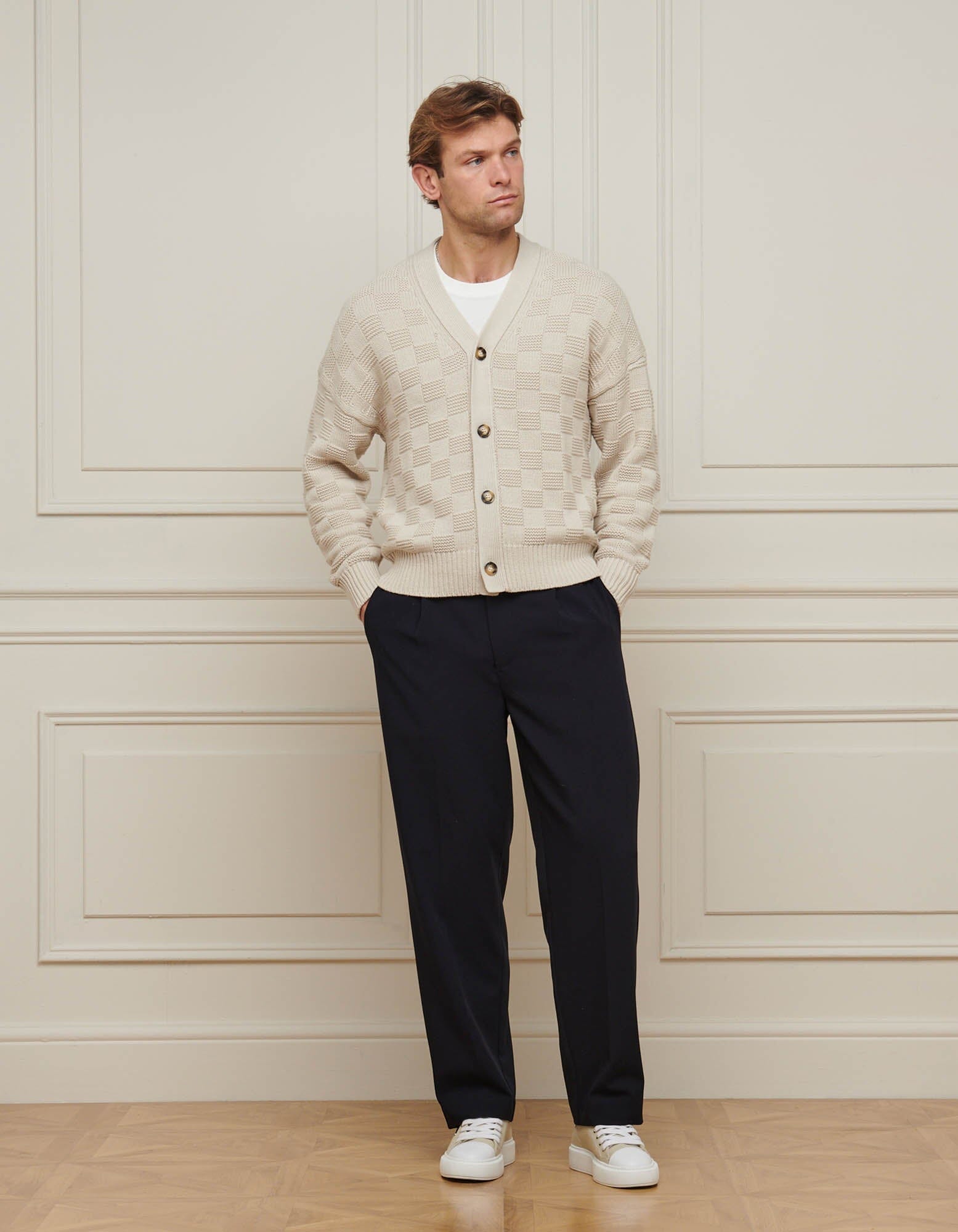 Oat Basket Weave Knit Cardigan