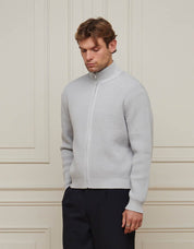 Grey Chunky Rib Knit Zip Up Cardigan