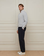 Grey Chunky Rib Knit Zip Up Cardigan