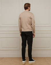 Beige Fine Rib Knit Cardigan