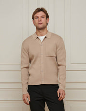 Beige Fine Rib Knit Cardigan