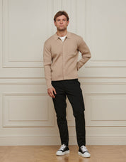 Beige Fine Rib Knit Cardigan