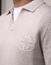 Grey Mohair Knit Open Collar Jumper