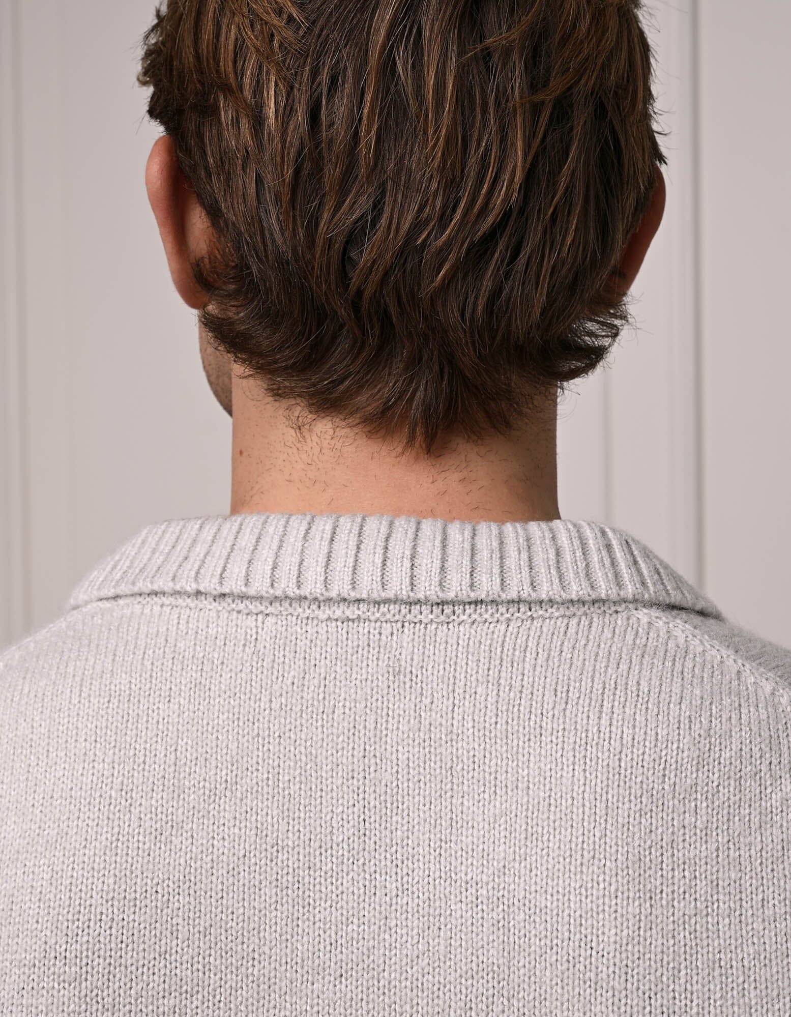 Grey Mohair Knit Open Collar Jumper