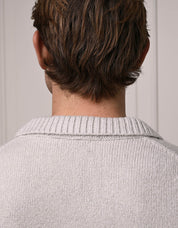 Grey Mohair Knit Open Collar Jumper