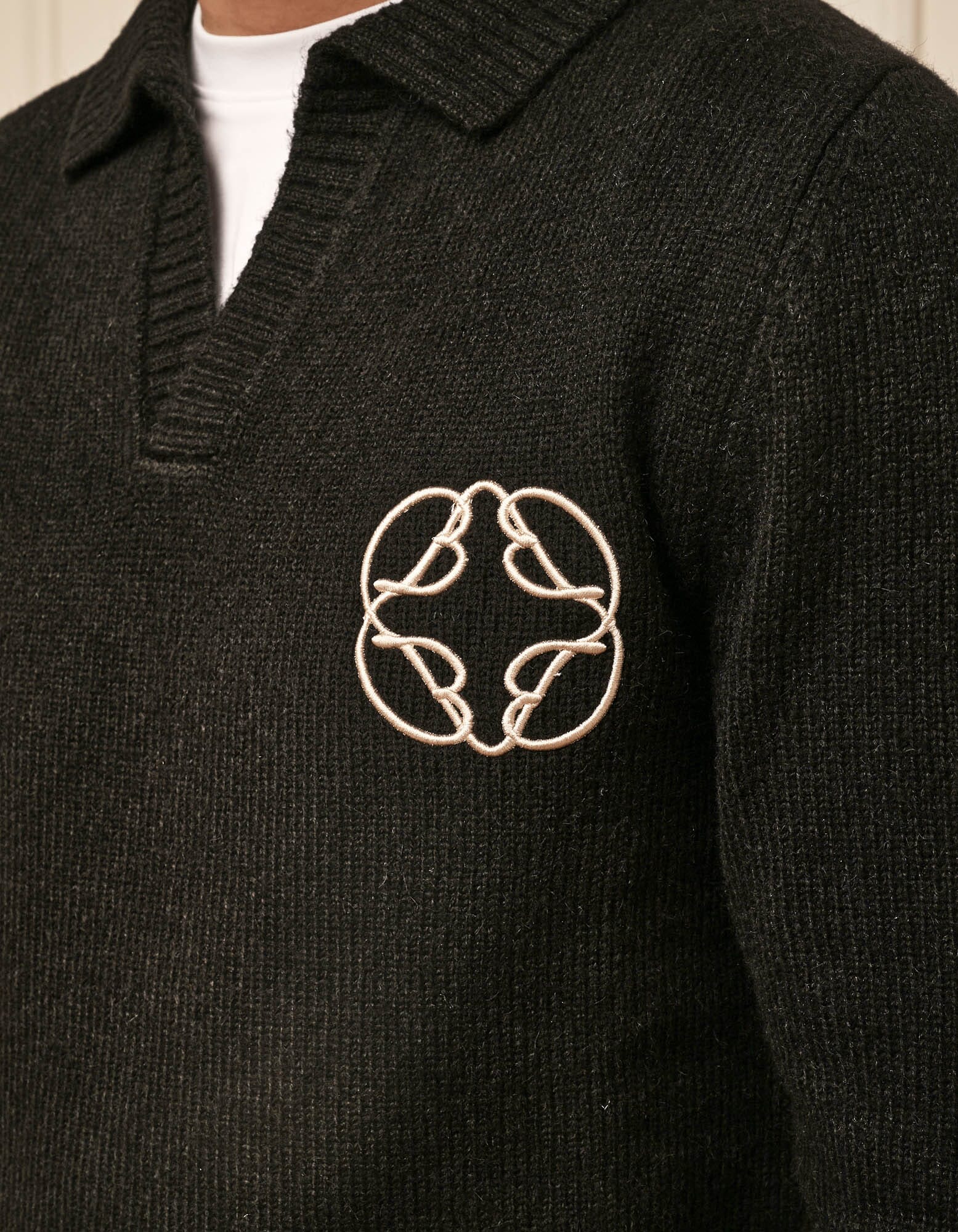 Black Mohair Knit Open Collar Jumper