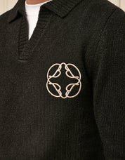 Black Mohair Knit Open Collar Jumper