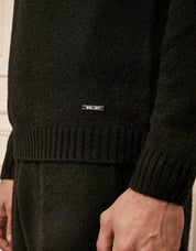 Black Mohair Knit Open Collar Jumper