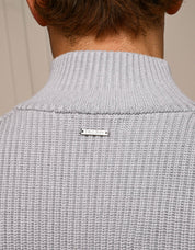 Grey Chunky Rib Knit Zip Up Cardigan