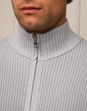 Grey Chunky Rib Knit Zip Up Cardigan