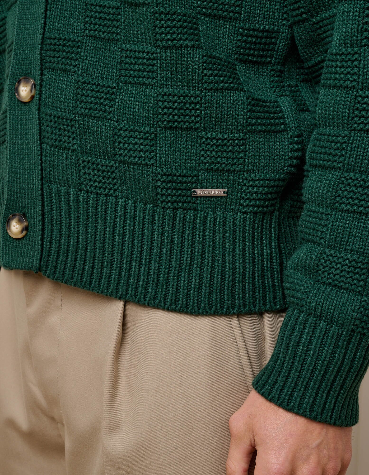 Rolex Green Basket Weave Knit Cardigan