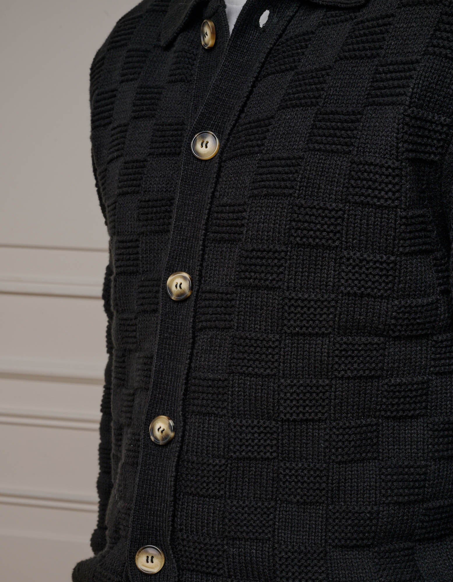 Black Basket Weave Knit Overshirt