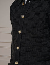 Black Basket Weave Knit Overshirt