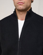 Black Chunky Rib Knit Zip Up Cardigan