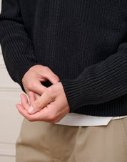 Black Chunky Rib Knit Zip Up Cardigan