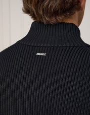 Black Chunky Rib Knit Zip Up Cardigan