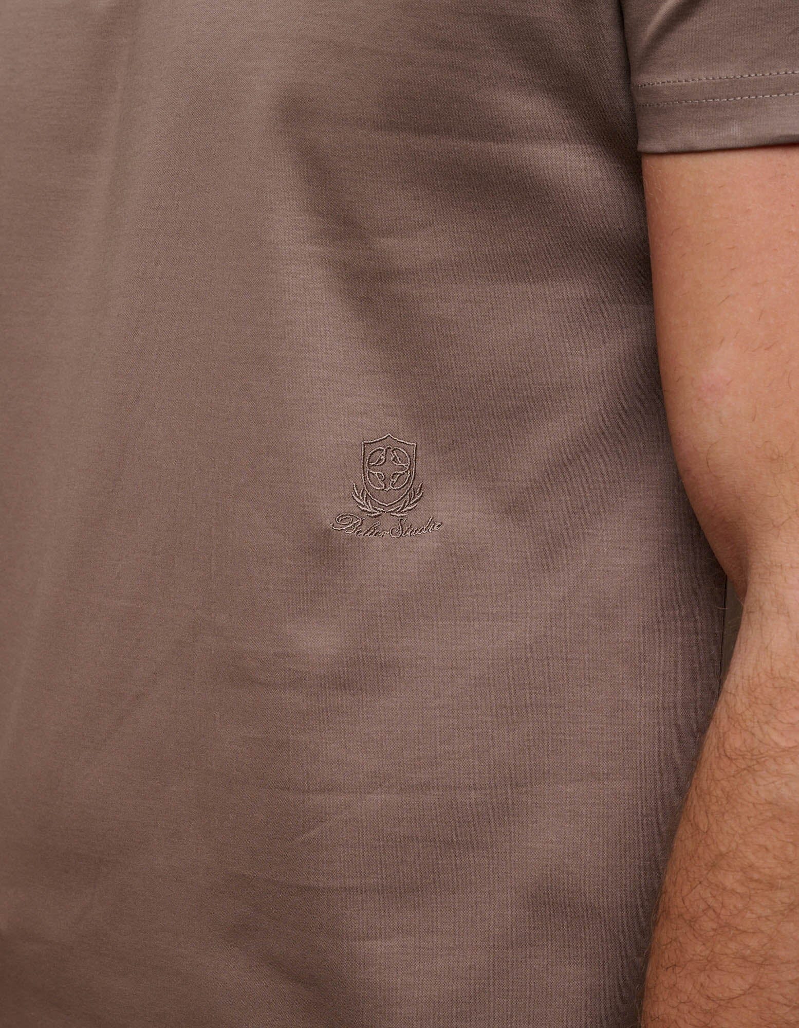 Taupe Crest Logo Embroidered Mercerised T-Shirt