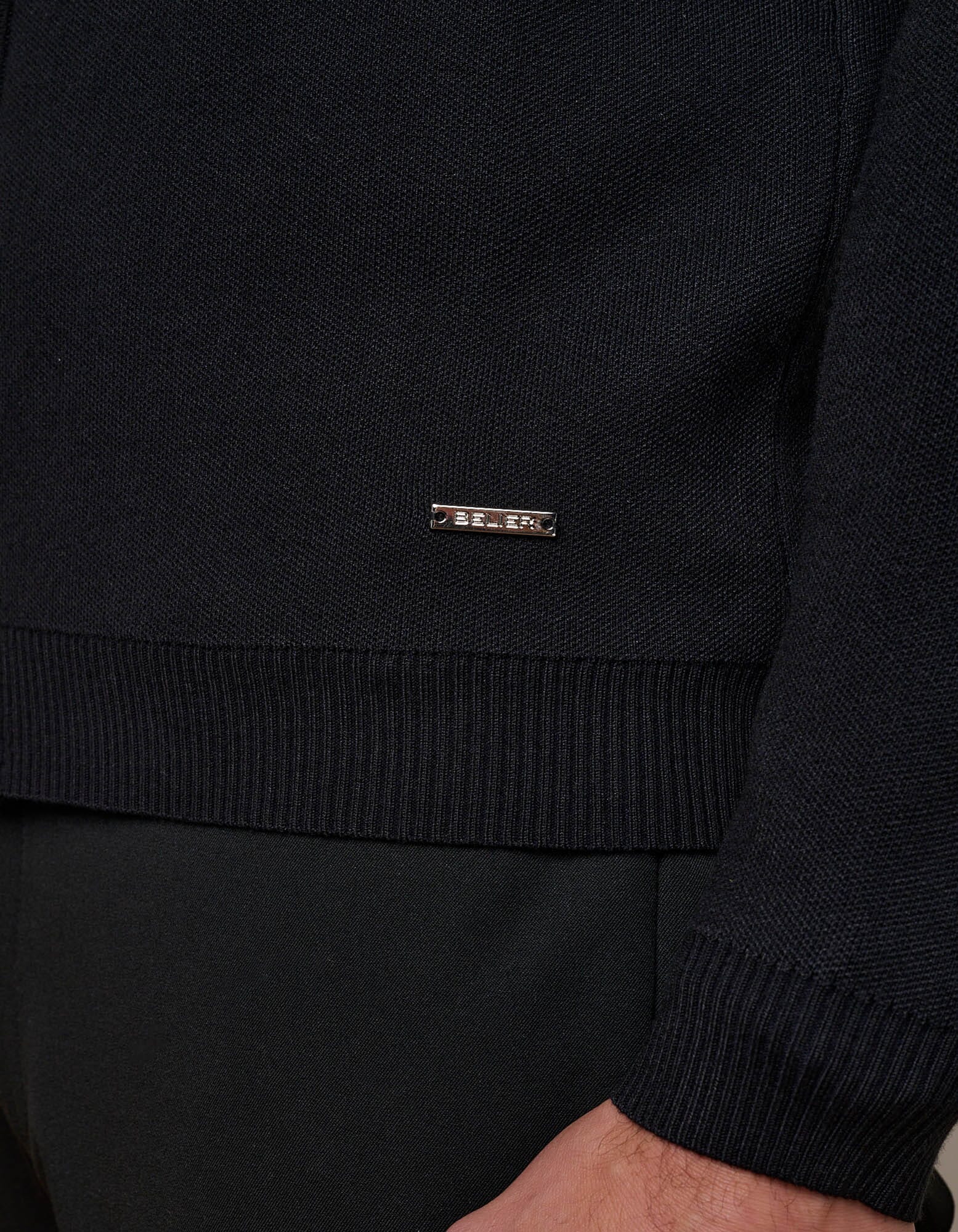 Black Knit Zip Through Cardigan