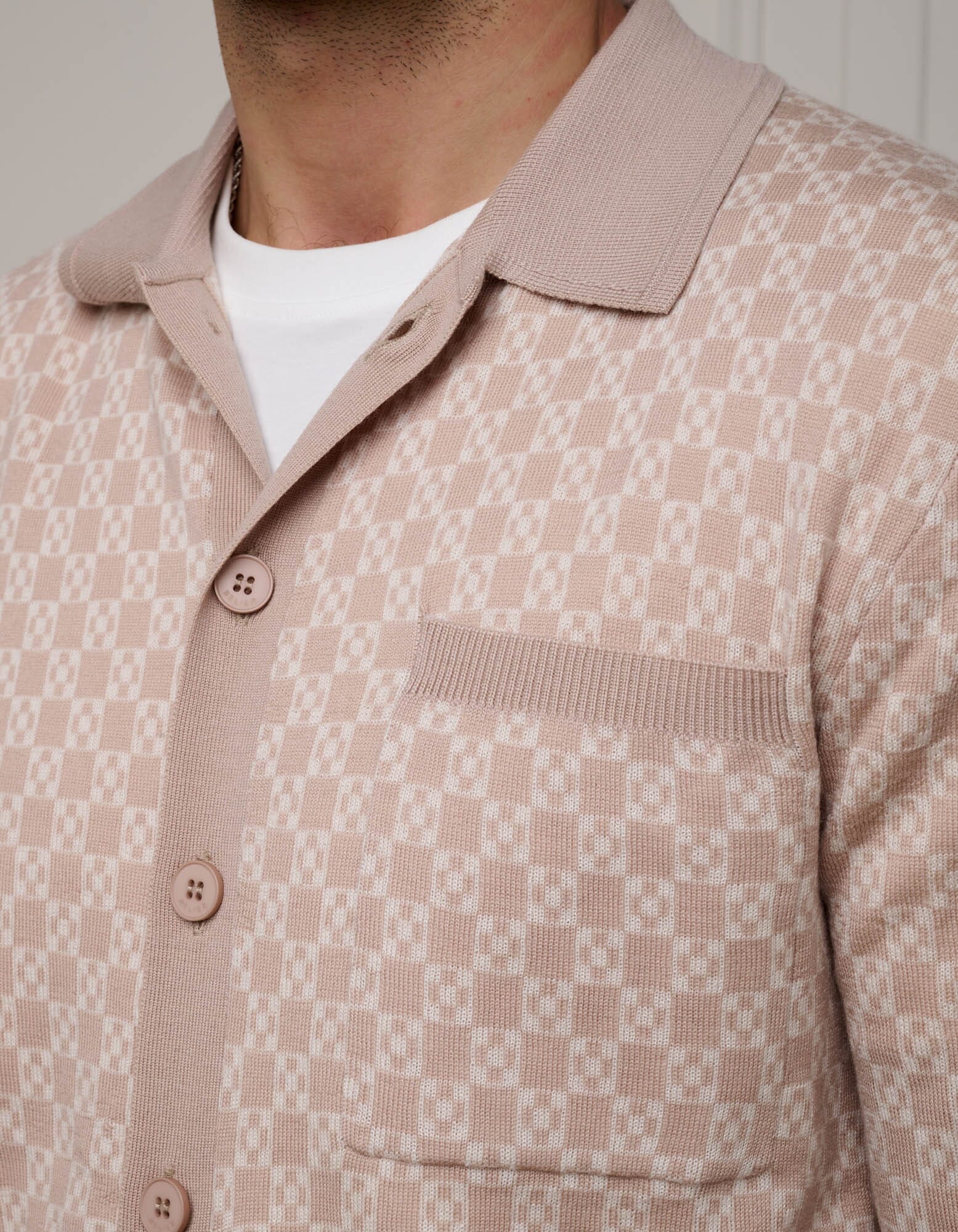 Beige Block Print Cardigan