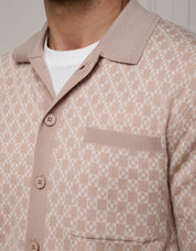 Beige Block Print Cardigan