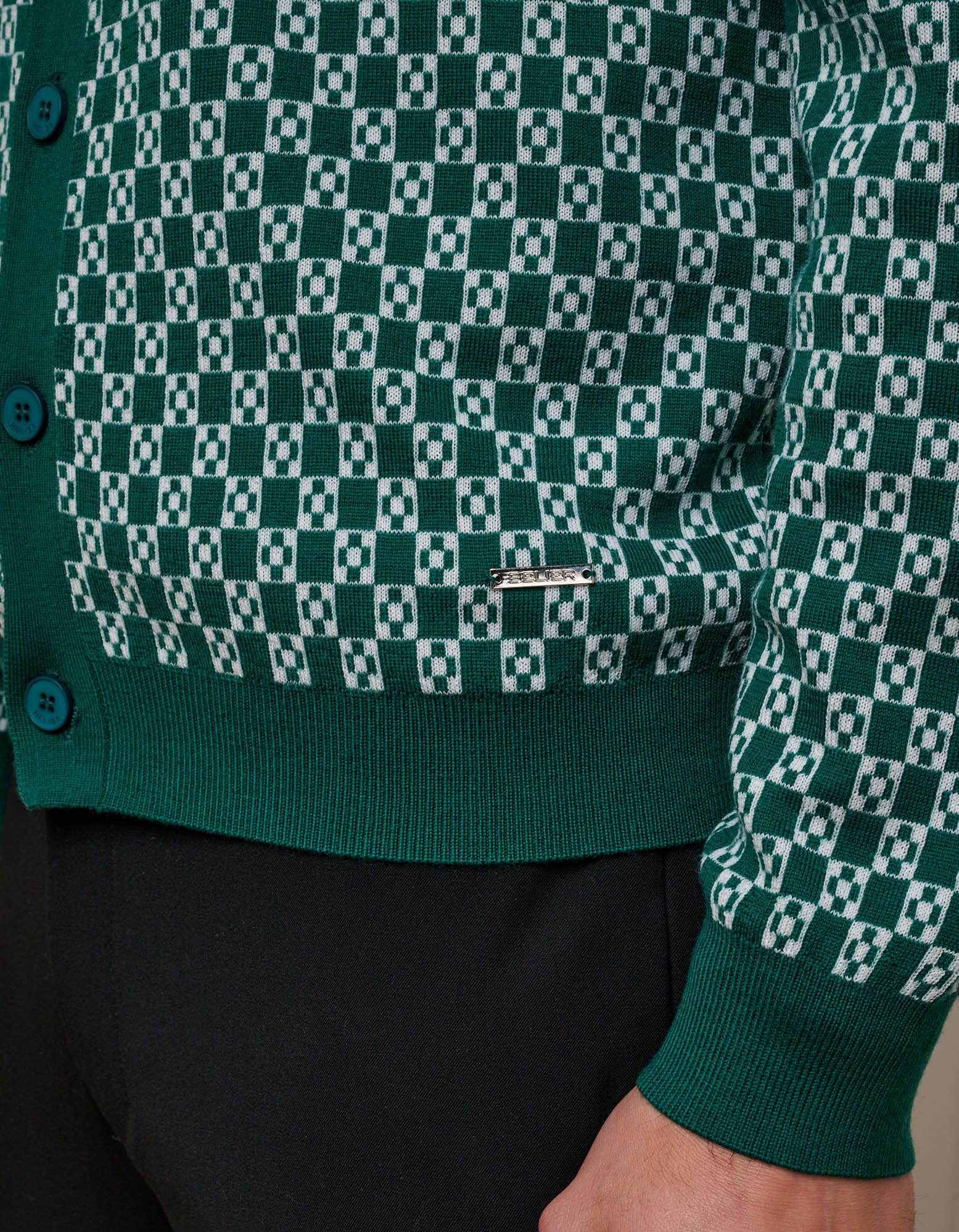 Green Block Print Cardigan