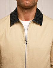Beige Cotton Jacket with Leather Collar