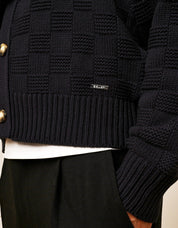 Navy Basket Weave Knit Cardigan
