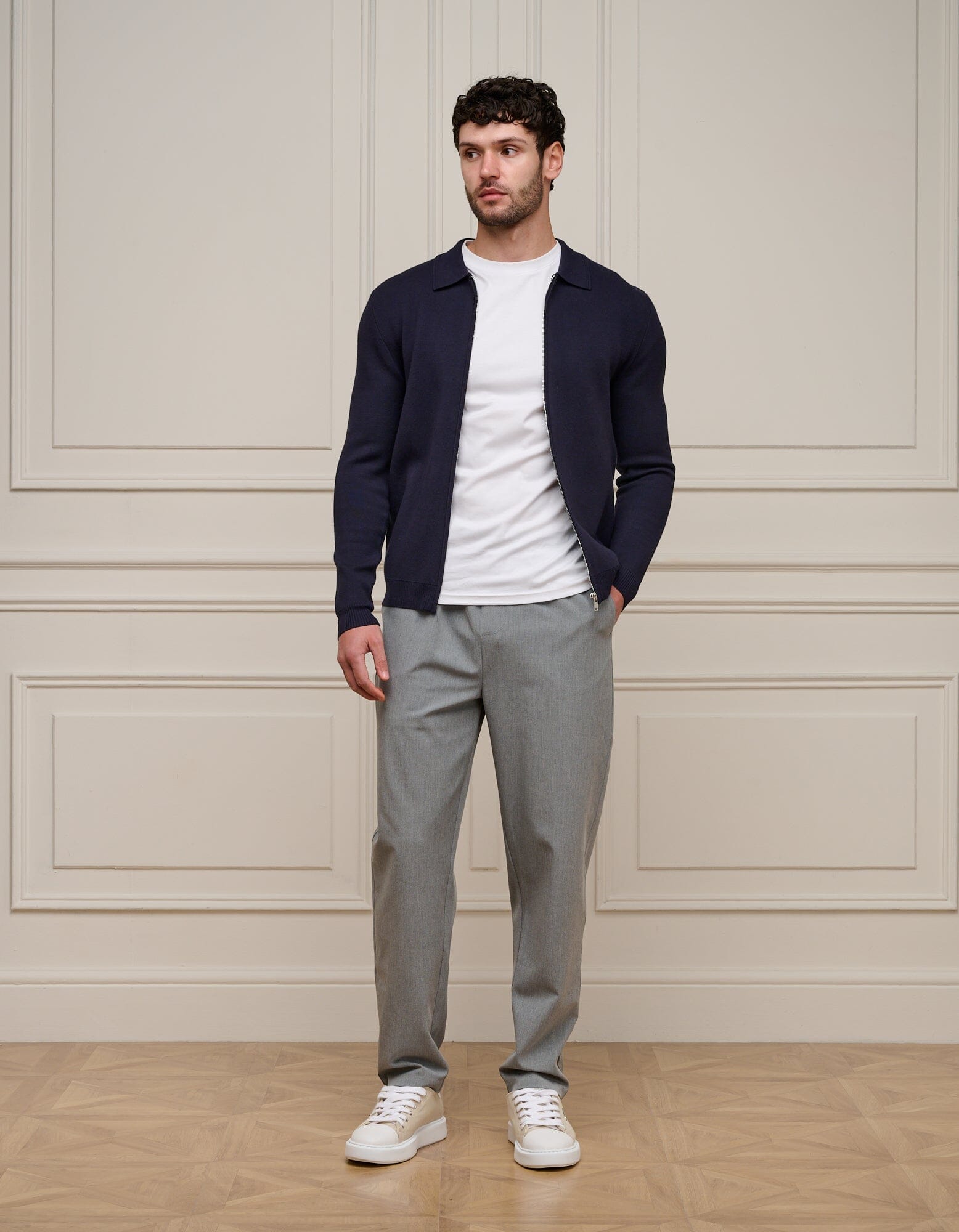 Navy Knit Zip Through Cardigan