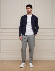 Navy Knit Zip Through Cardigan