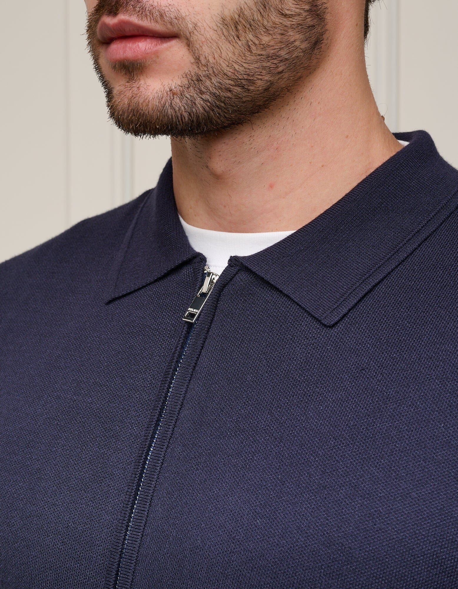 Navy Knit Zip Through Cardigan