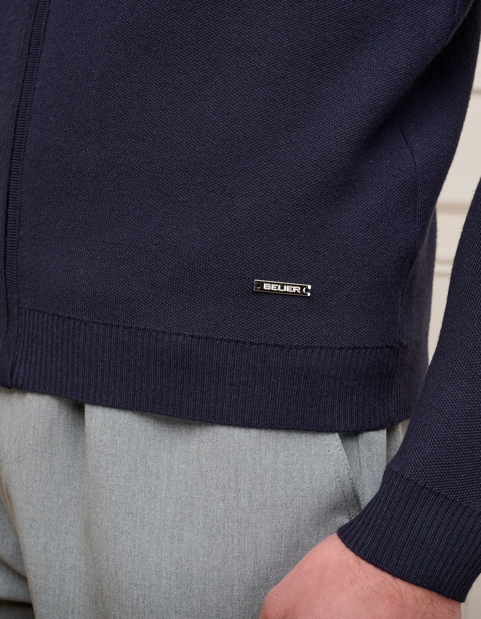 Navy Knit Zip Through Cardigan