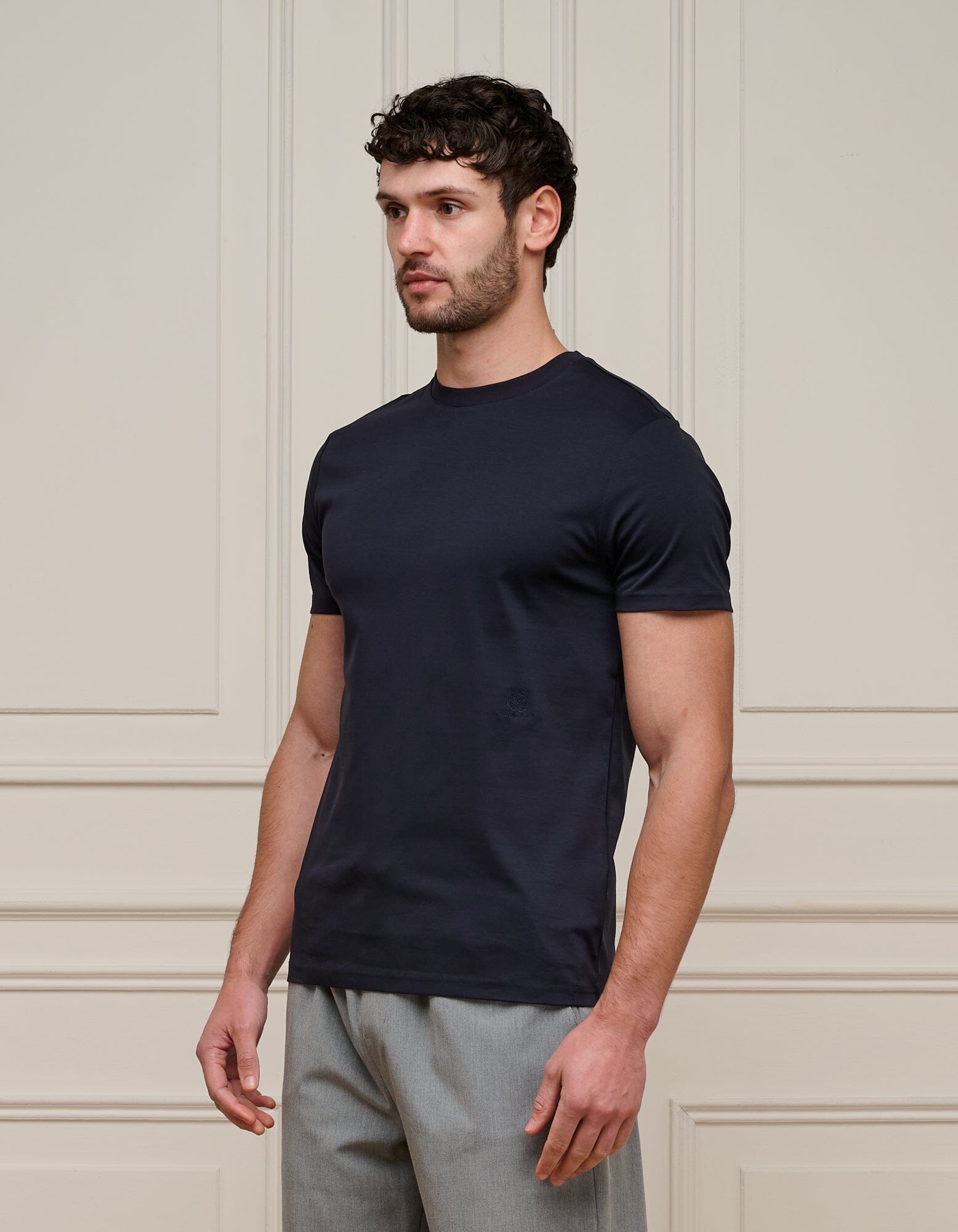 Navy Crest Logo Embroidered Mercerised T-Shirt