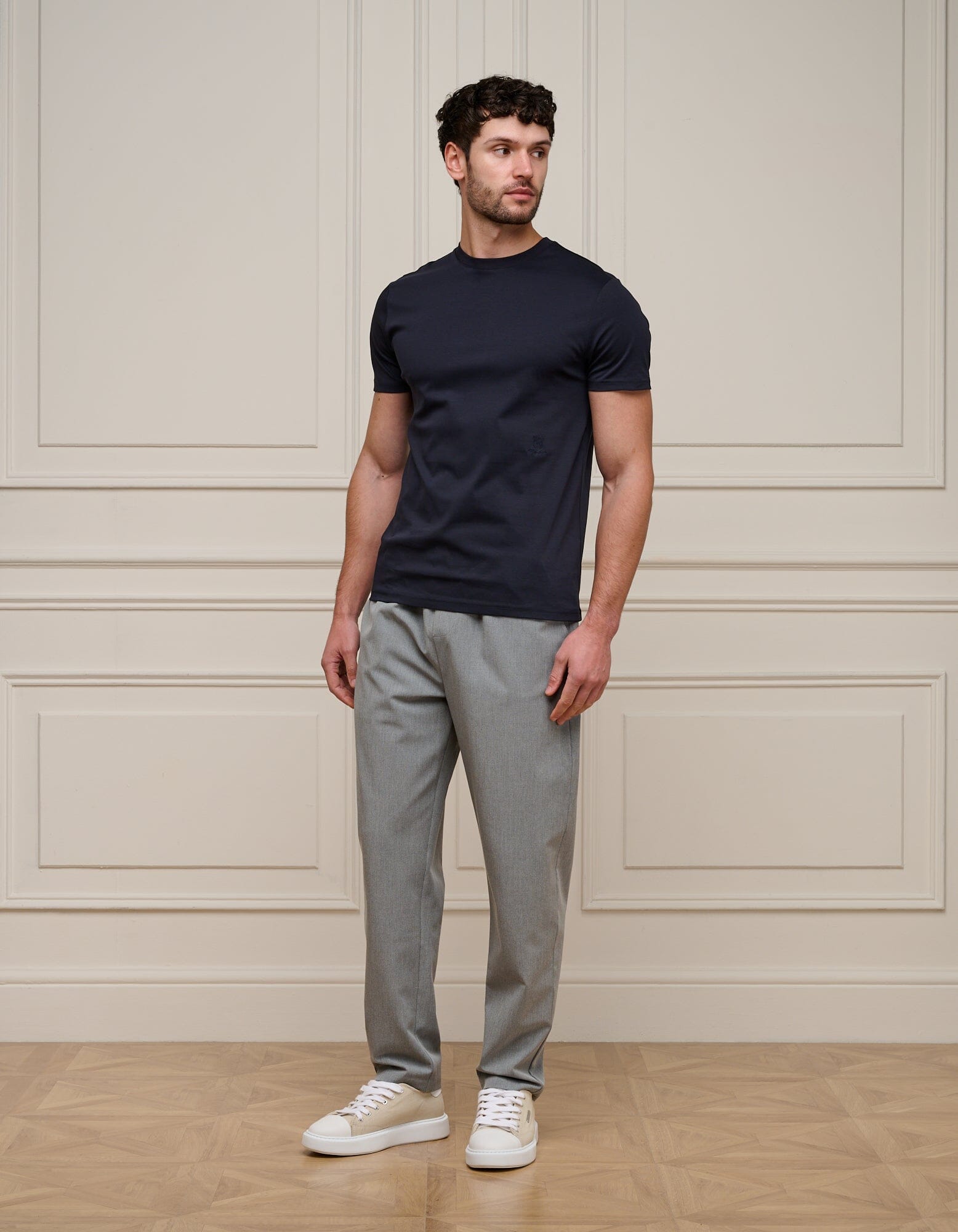 Navy Crest Logo Embroidered Mercerised T-Shirt