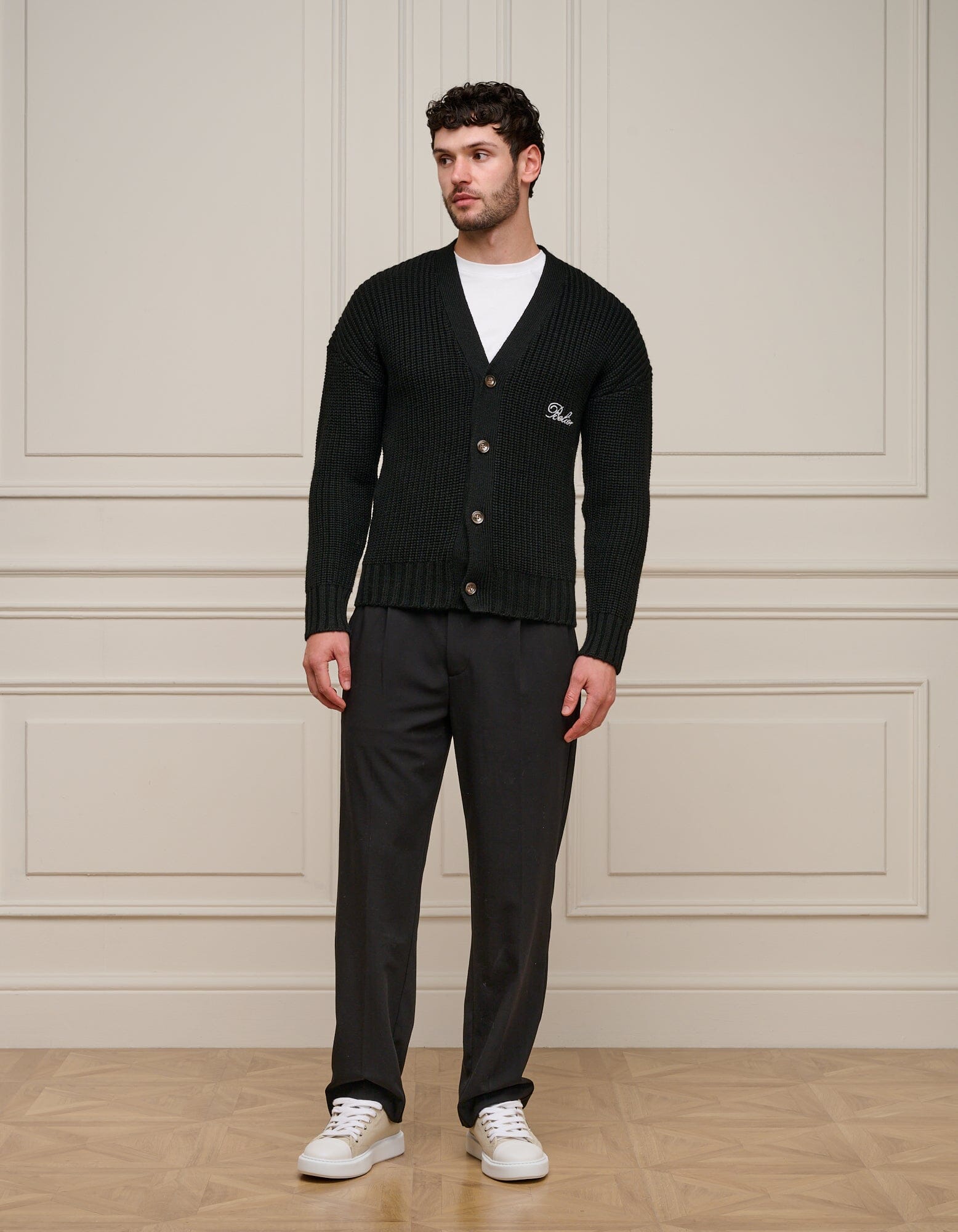 Black Heavyweight Knit Rib Cardigan