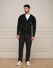 Black Heavyweight Knit Rib Cardigan