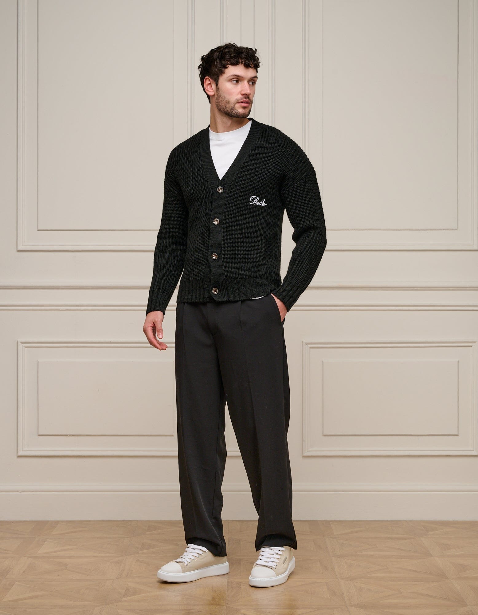 Black Heavyweight Knit Rib Cardigan