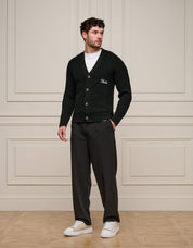 Black Heavyweight Knit Rib Cardigan