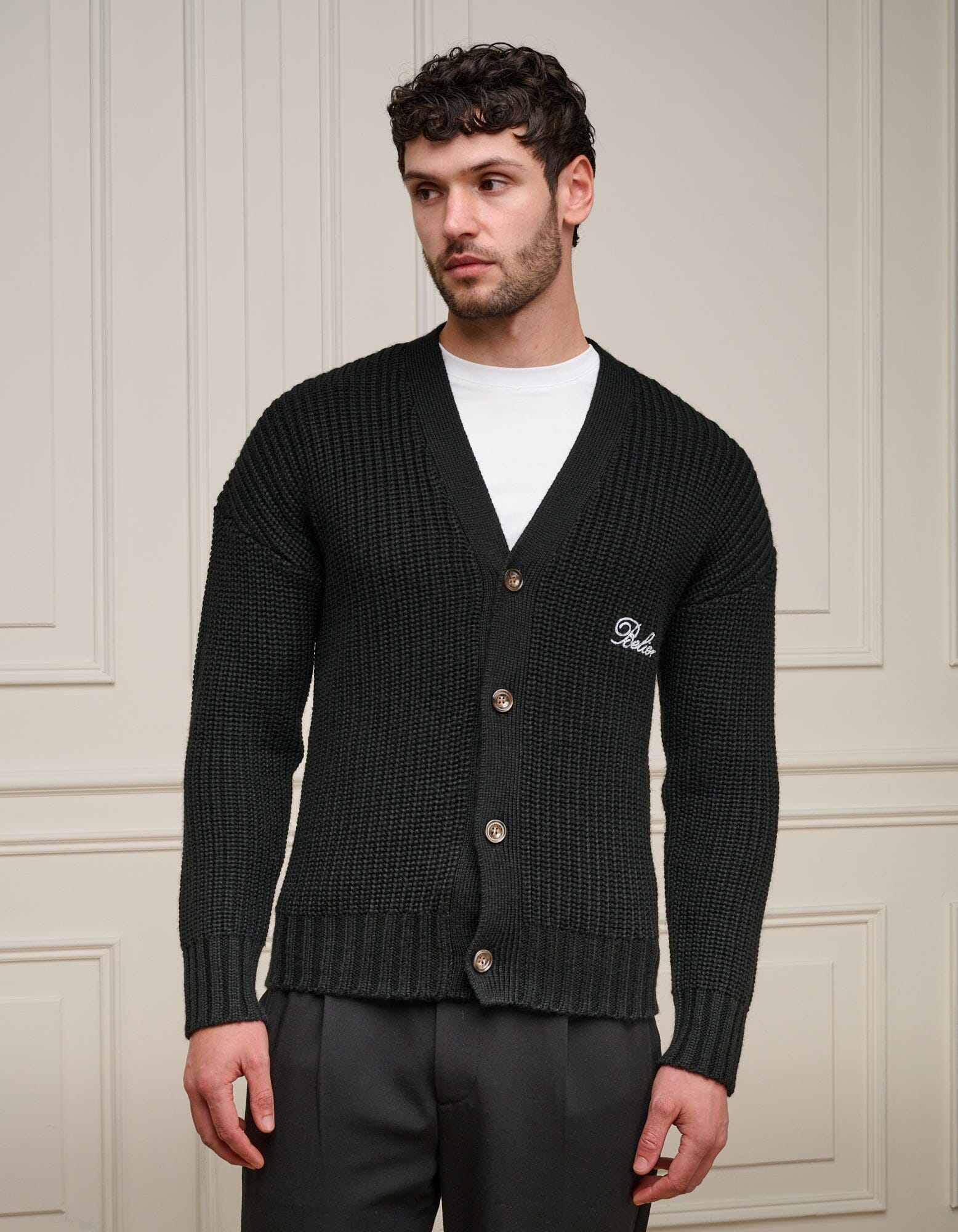 Black Heavyweight Knit Rib Cardigan
