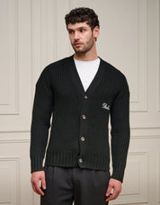 Black Heavyweight Knit Rib Cardigan