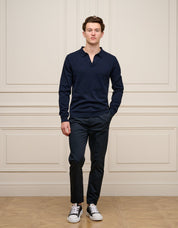 Navy Cuban Collar L/S Knit Polo