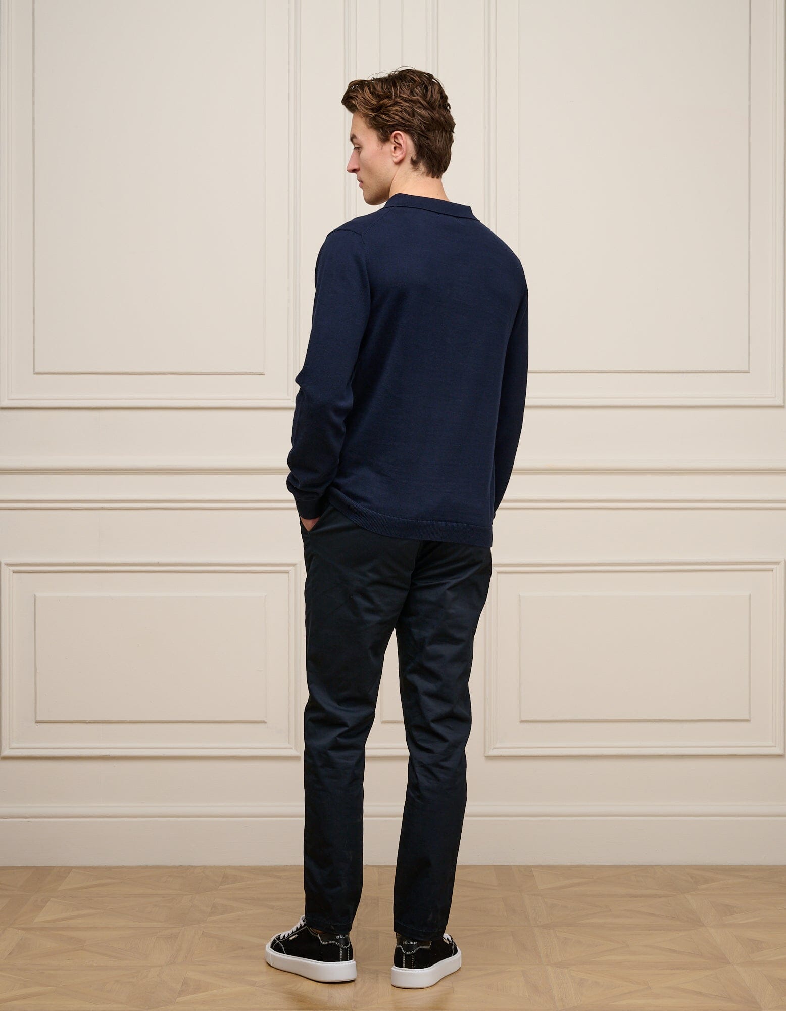 Navy Cuban Collar L/S Knit Polo