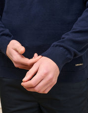 Navy Cuban Collar L/S Knit Polo