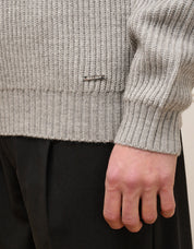 Grey Ribbed Knit Long Sleeve Polo